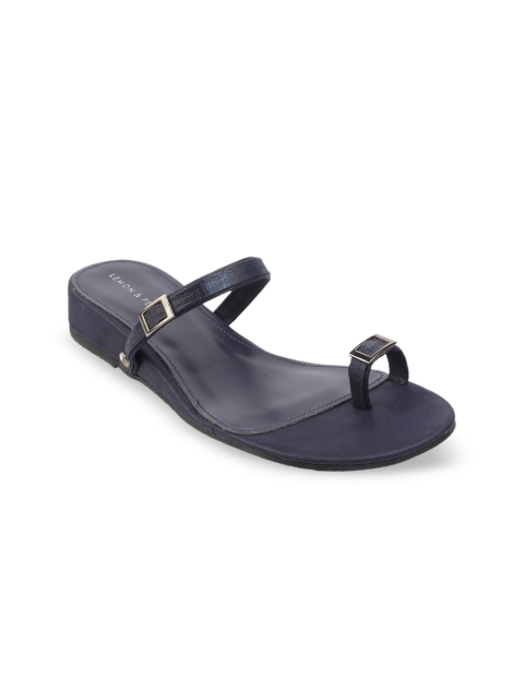 

LEMON & PEPPER Women Navy Blue Solid One Toe Flats