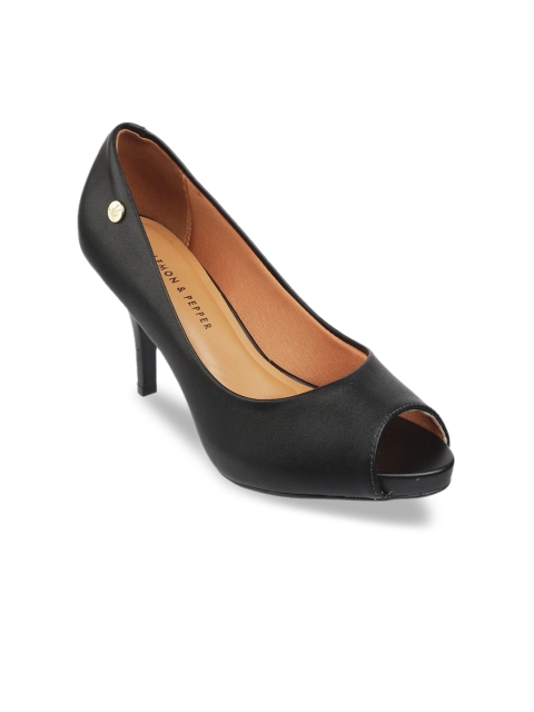 

LEMON & PEPPER Women Black Solid Peep Toes