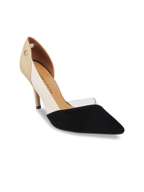 

LEMON & PEPPER Women Black & Beige Colourblocked Pumps