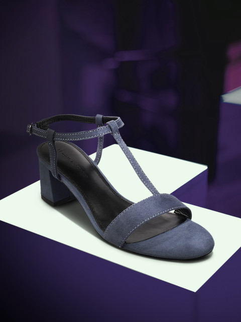 

LEMON & PEPPER Women Navy Blue Solid Suede Heels