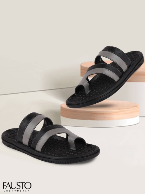 

FAUSTO Men Grey & Black Comfort Sandals