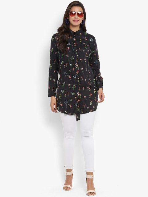 

Aditi Wasan Black Floral Print High-Low Tunic