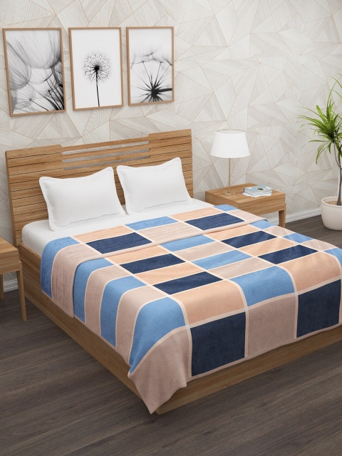 

Story@home Blue & Orange Checked AC Room 400 GSM Double Bed Blanket