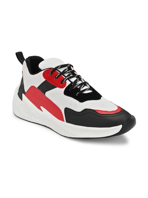 

mr.wonker Men White & Red Colourblocked Sneakers