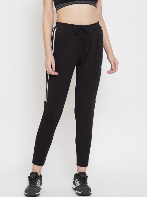 

CHROME & CORAL Women Black Solid Track Pants with Side Stripes