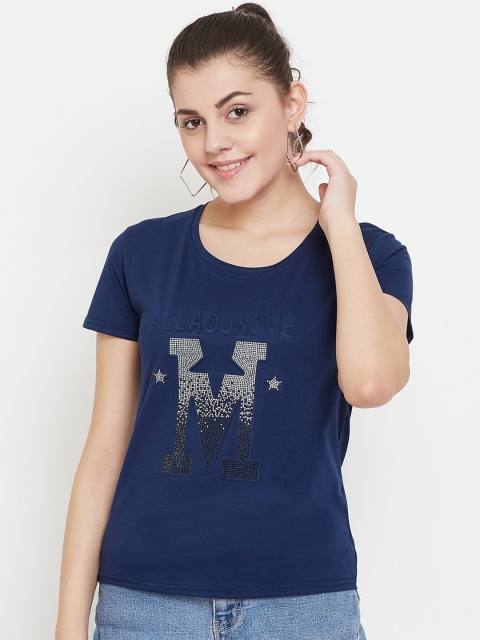 

Camey Women Navy Blue Printed Round Neck T-shirt