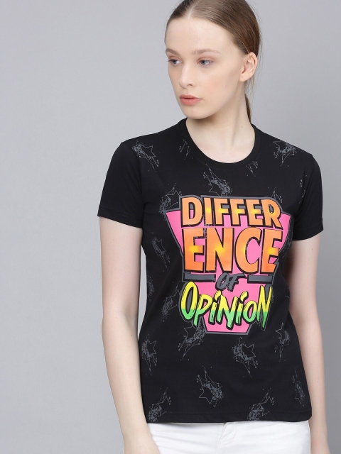 

Difference of Opinion Women Black Printed Round Neck T-shirt