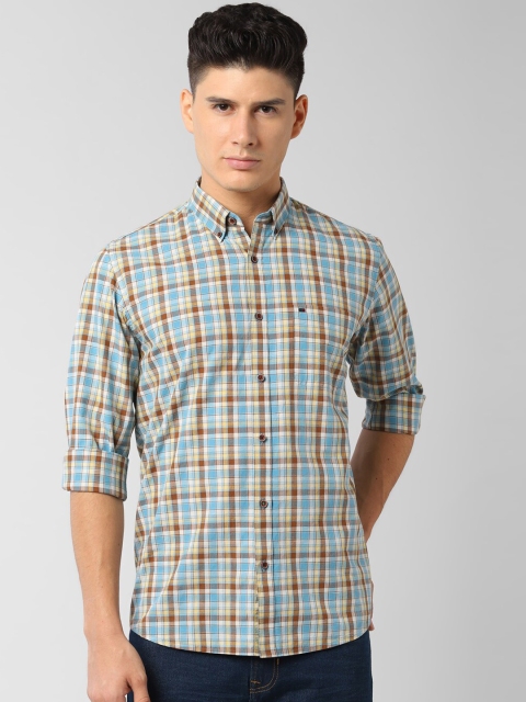 

Peter England Men Blue & Yellow Slim Fit Checked Casual Shirt