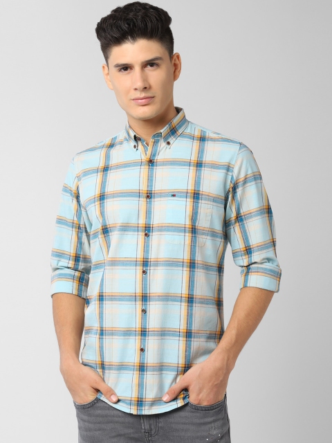

Peter England Men Blue & Yellow Slim Fit Checked Casual Shirt