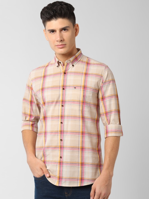 

Peter England Men Beige & Yellow Slim Fit Checked Casual Shirt