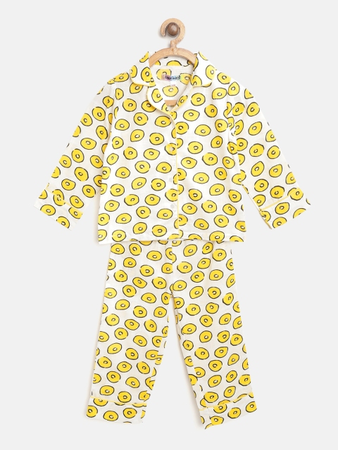 

Nauti Nati Girls White & Yellow Printed Night Suit