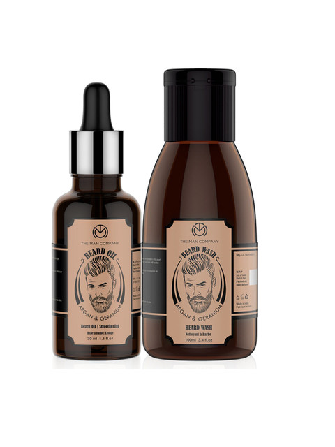 

THE MAN COMPANY Set of Argan & Geranium Beard Oil & Beard Wash, Black