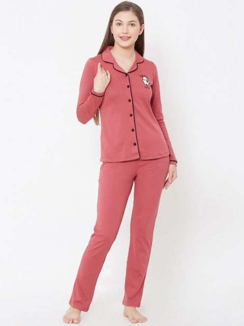 

Sweet Dreams Women Rose Pink Appliqued Night suit