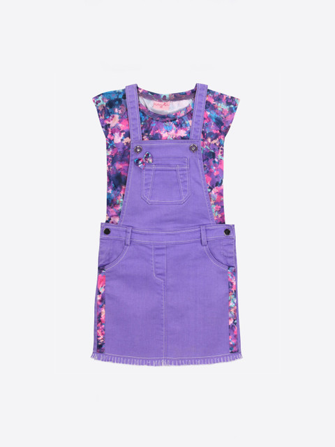 

CUTECUMBER Girls Purple Solid Pinafore Dress & T-shirt
