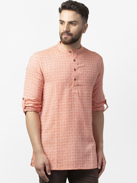 

Fabindia Men Peach-Coloured Woven Design Dobby Straight Kurta