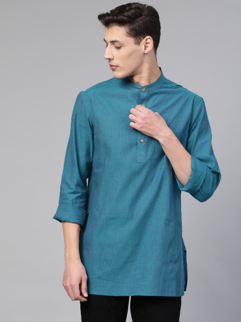 

Fabindia Men Teal Blue Striped Straight Kurta