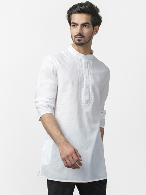 

Fabindia Men White Yoke Design Straight Kurta