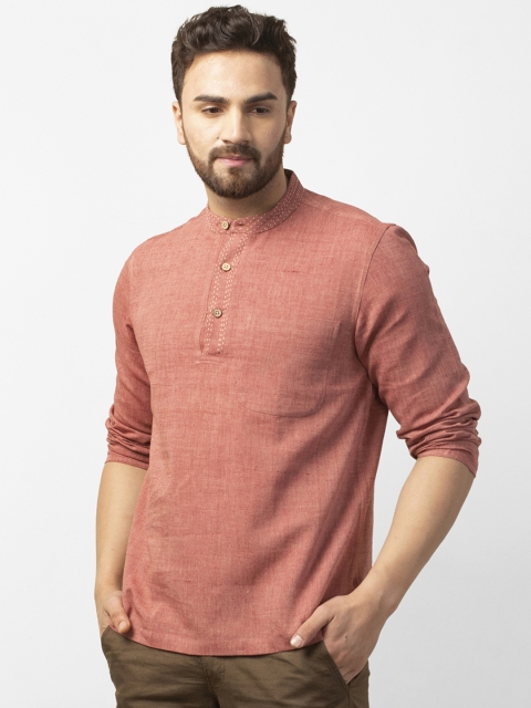 

Fabindia Men Dusty Pink Solid Straight Kurta, Coral