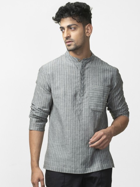

Fabindia Men Grey & White Striped Straight Kurta