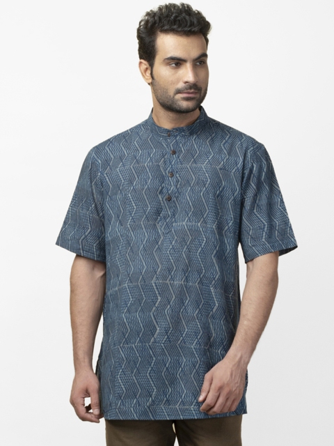 

Fabindia Men Navy Blue & Grey Handblock Printed Straight Kurta