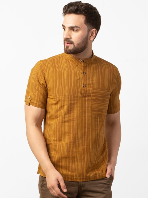 

Fabindia Men Mustard Brown & Yellow Striped Straight Kurta
