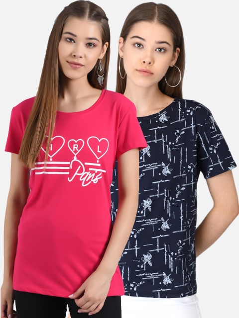 

Kotty Women Pack Of 2 Printed Round Neck T-shirts, Pink