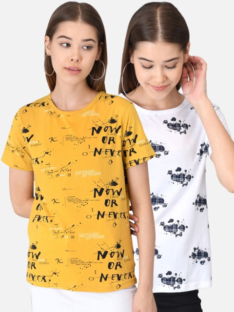 

Kotty Women Pack Of 2 Printed Round Neck T-shirt, Yellow