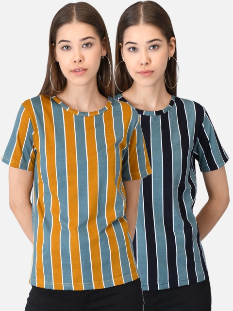 

Kotty Women Pack of 2 Multicoloured Colourblocked Round Neck T-shirts, Multi