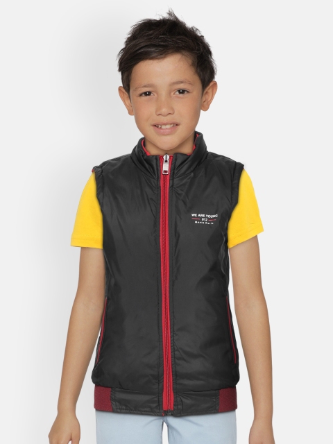 

Monte Carlo Boys Red & Navy Blue Solid Sleeveless Reversible Bomber Jacket