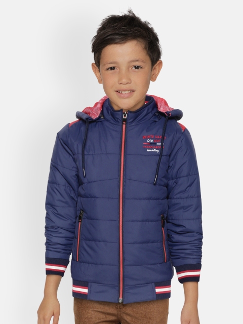 

Monte Carlo Boys Navy Blue Solid Bomber Jacket with Detachable Hood