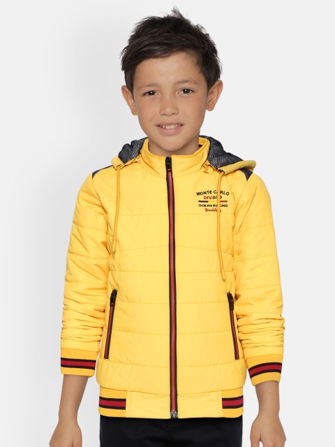 

Monte Carlo Boys Yellow Solid Bomber Jacket with Detachable Hood