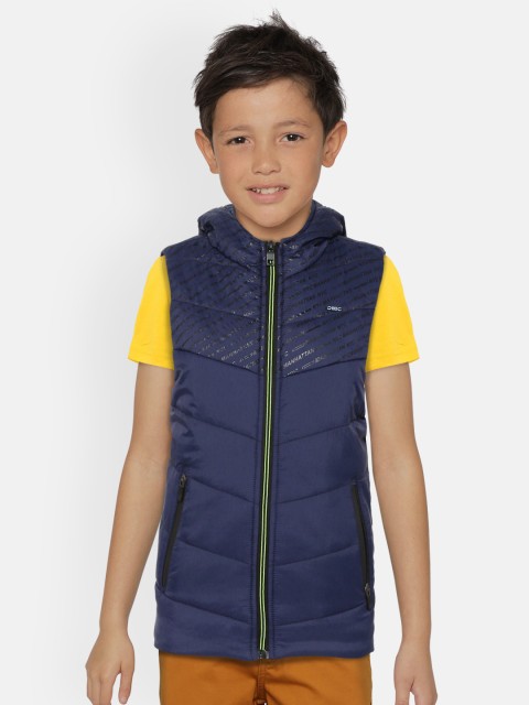 

Monte Carlo Boys Navy Blue & Black Typography Printed Hooded Padded Jacket