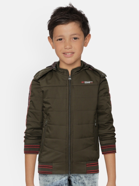 

Monte Carlo Boys Olive Green Solid Bomber Jacket with Detachable Hood