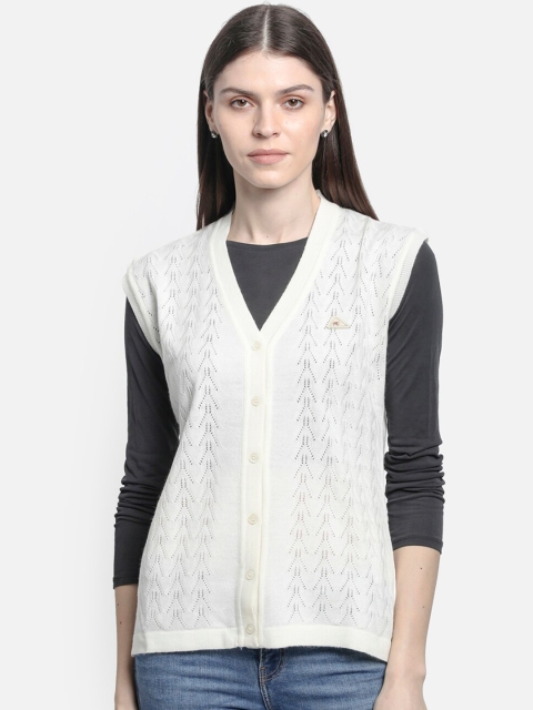 

Monte Carlo Women White Self Design Cardigan Sweater