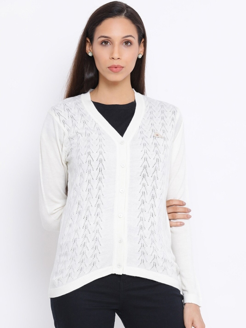

Monte Carlo Women Off-White Self Design Cardigan Sweater