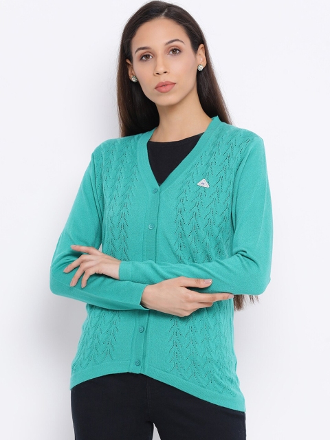 

Monte Carlo Women Teal Green Self Design Cardigan Sweater