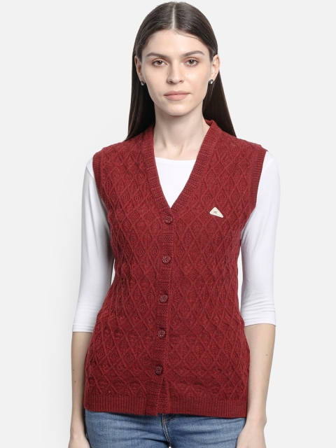 

Monte Carlo Women Maroon Cable Knit Cardigan Sweater