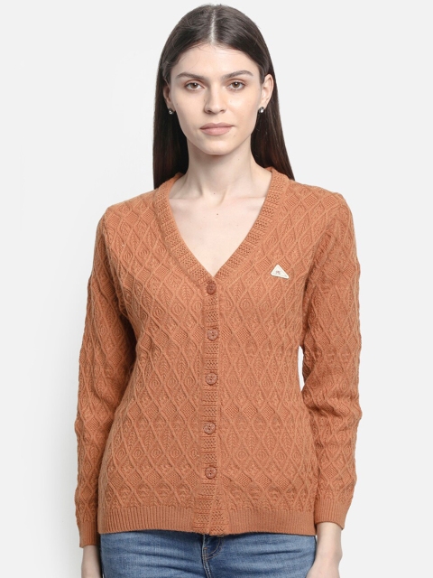 

Monte Carlo Women Brown Self Design Cable Knit Cardigan Sweater