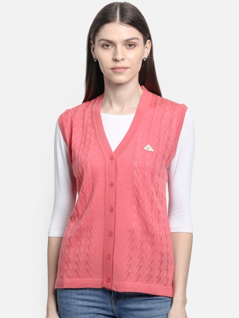 

Monte Carlo Women Pink Self Design Open Knit Cardigan Sweater