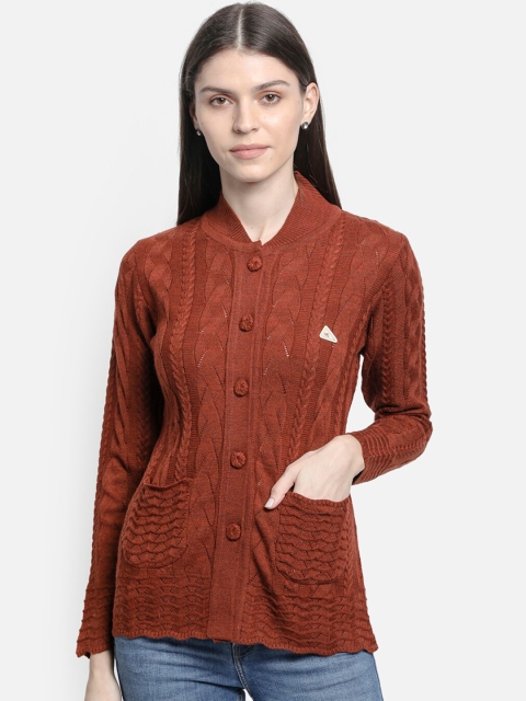 

Monte Carlo Women Brown Self Design Cable Knit Cardigan Sweater