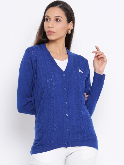 

Monte Carlo Women Blue Self Design Cardigan Sweater