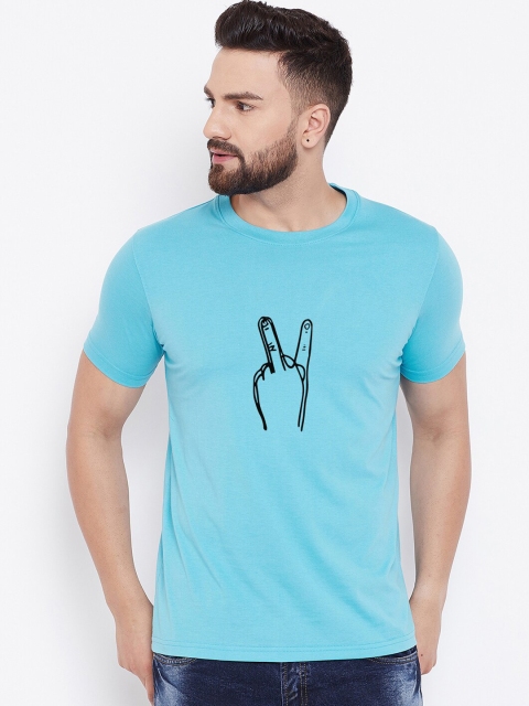 

wesquare Men Blue Printed Round Neck T-shirt