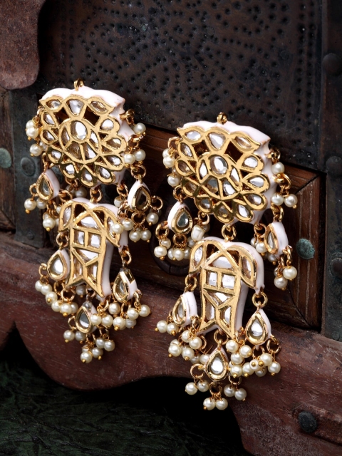 

DUGRISTYLE White Gold-Plated Contemporary Drop Earrings