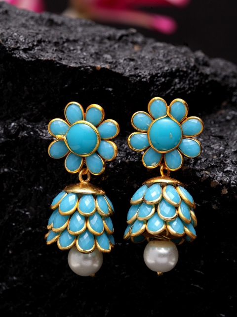 

DUGRISTYLE Blue Gold-Plated Floral Jhumkas