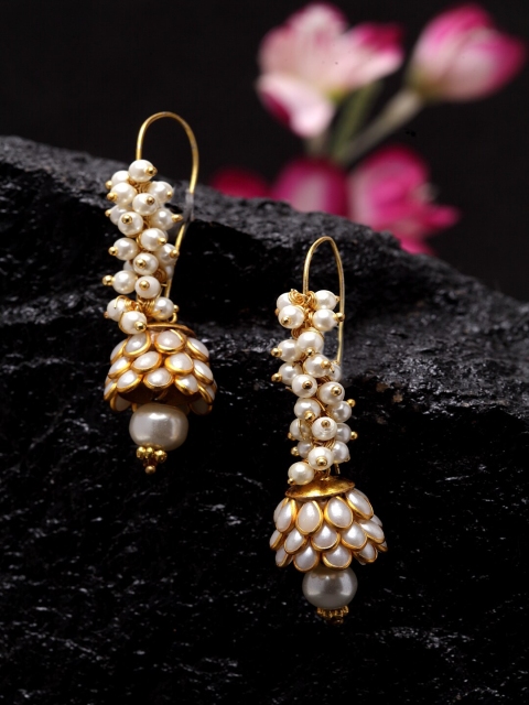 

DUGRISTYLE White & Gold Contemporary Jhumkas