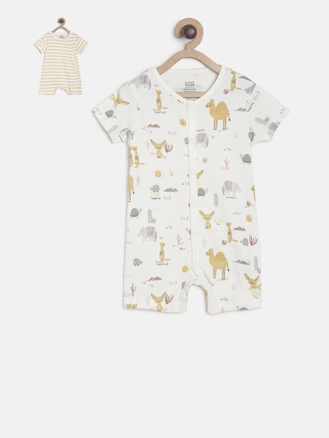 

MINI KLUB Newborn Boys Pack Of 2 Printed Rompers, White