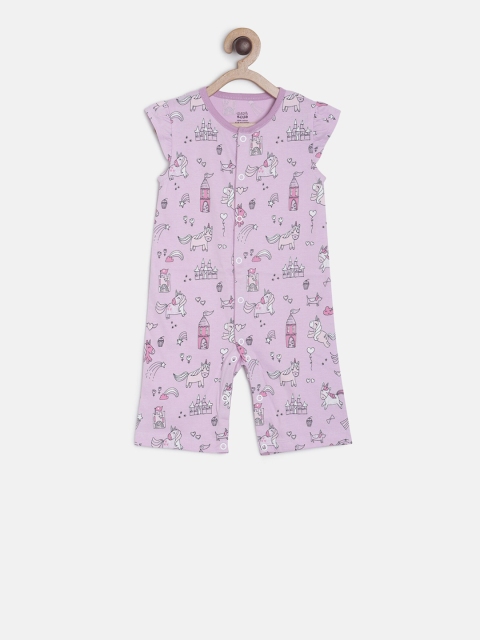 

MINI KLUB Newborn Girls Purple & White Printed Romper