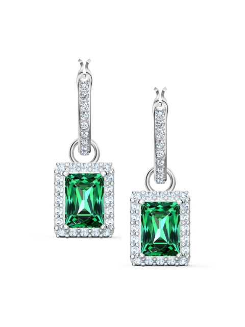 

SWAROVSKI Rhodium-Plated & Green Angelic Rectangular Pierced Earrings