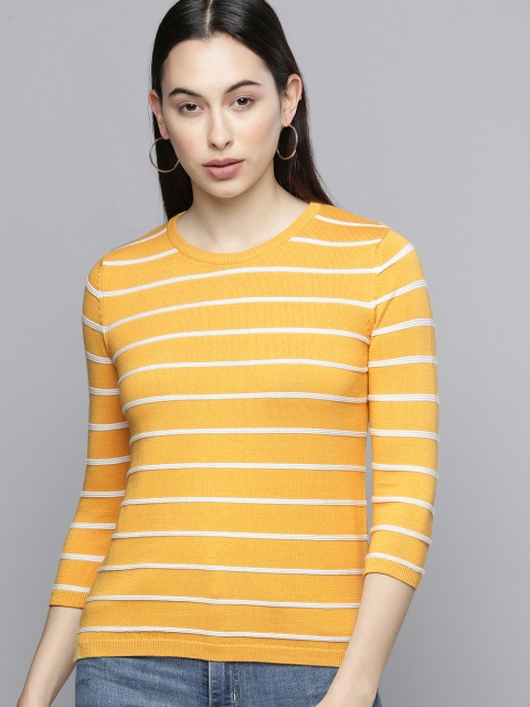 

Levis Women Mustard Yellow & White Striped T-shirt