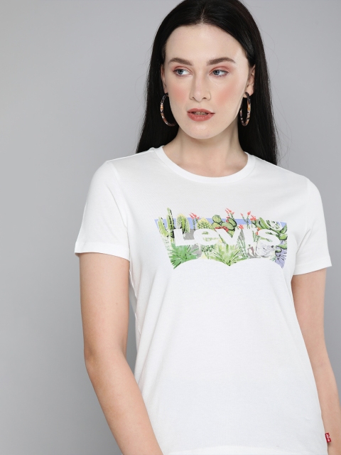 

Levis Women White Typography Printed Pure Cotton T-shirt